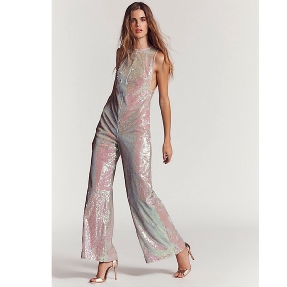Free People Starbright sequin blush jumpsuit - Picture 2 of 11